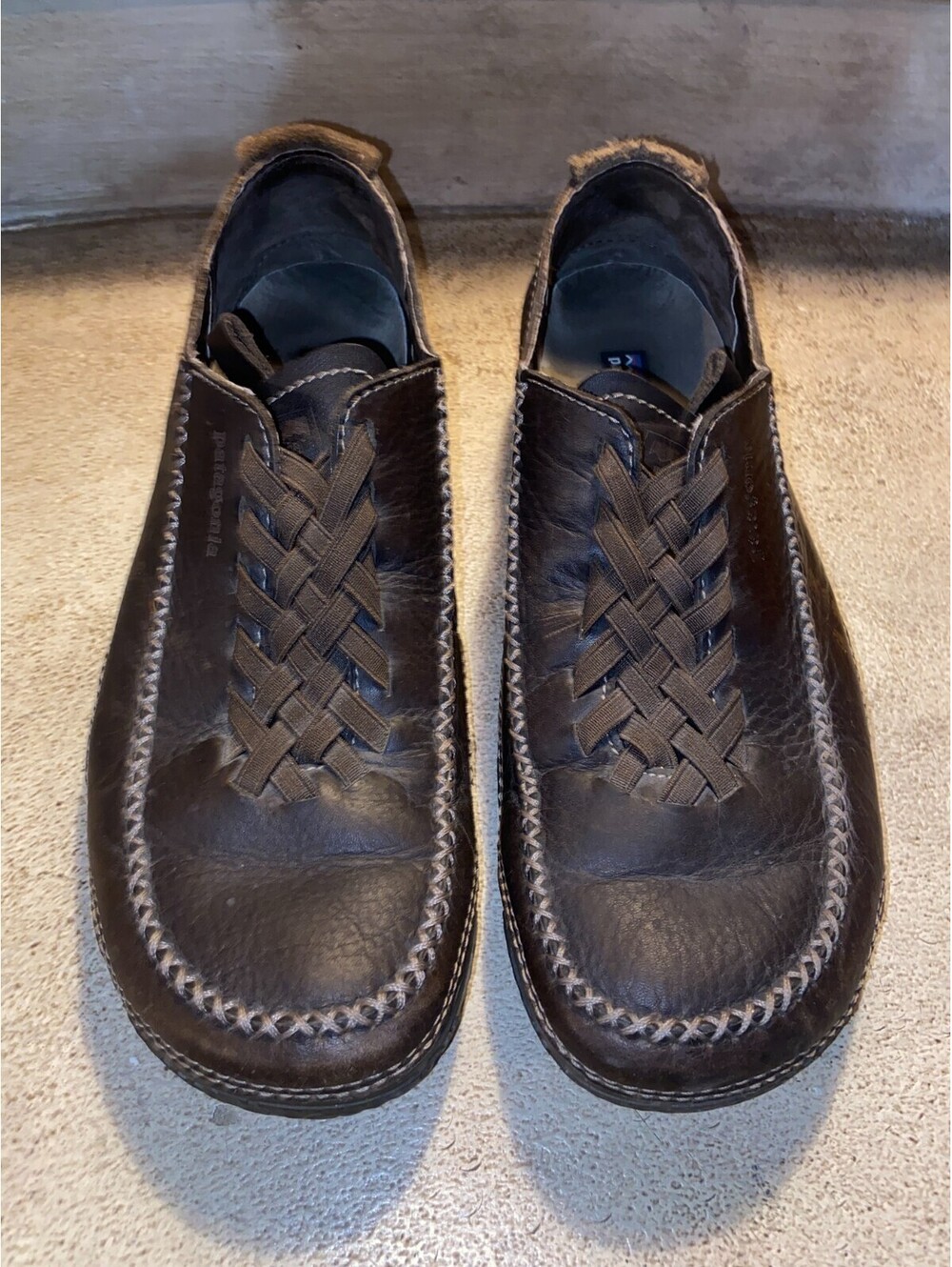 Patagonia Men 10 Skywalk Leather Loafer Shoes Alpaca Brown Moc Honeycomb Oxford
